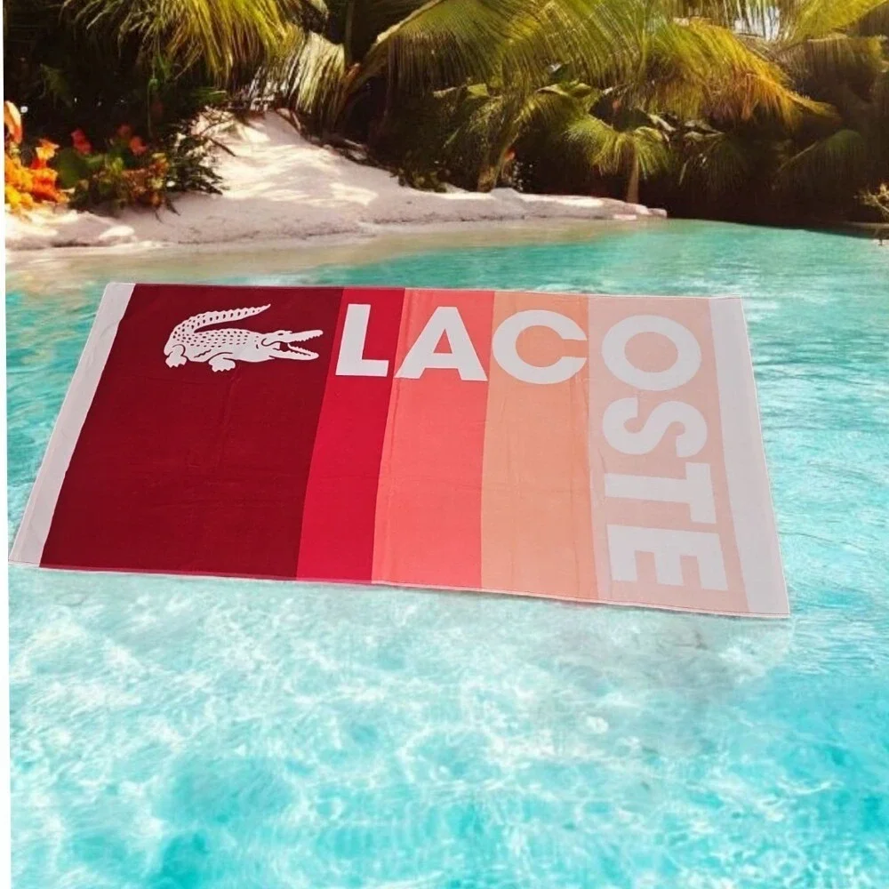 Lacoste Beach Towel Oversized Cotton Velour Absorbent Soft Crocodile Logo Red NW